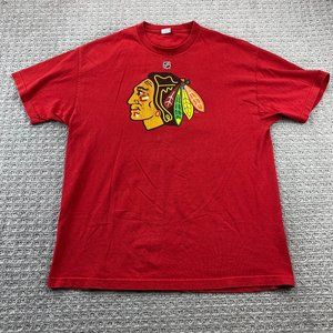 Reebok Chicago Blackhawks Shirt Men XL Red #19 Jonathan Toews Tee Mesh Print